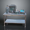 Laboratory Setup With Lab Table Gas Cylinder Beaker Test Tube Rack And Test Tubes