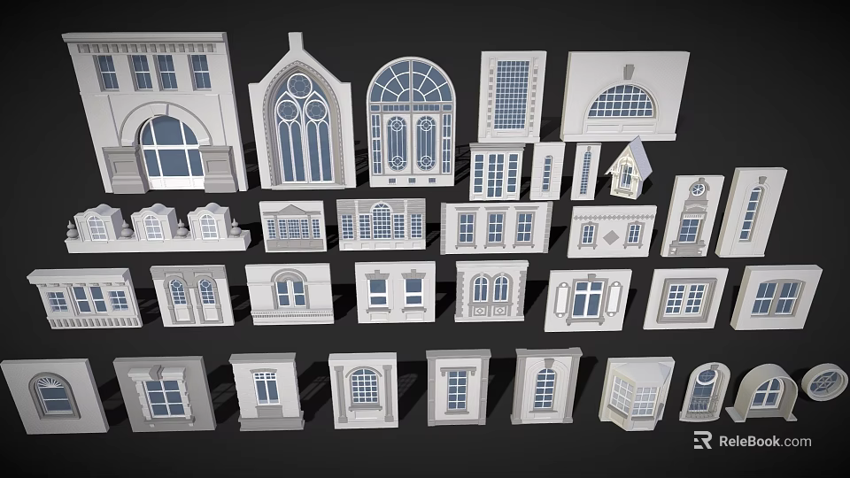 Various Window Models With Different Architectural Shapes And Designs On 3d model