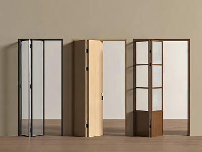 Modern Interior Folding Doors With Various Designs Black Frame Glass And Wooden Panels 3d model