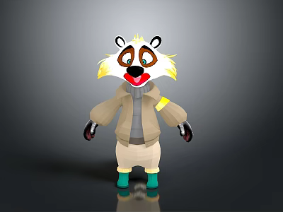 3D Raccoon Like Cartoon Character With Beige Coat Gray Inner Green Shoes And Yellow Mane 3d model
