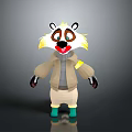 3D Raccoon Like Cartoon Character With Beige Coat Gray Inner Green Shoes And Yellow Mane