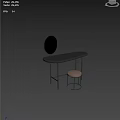 Black Dressing Table with Round Mirror Brown Stool and Metal Frame Design 3d model