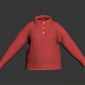 Cute Animal Wearing Red Knitted Sweater With Polo Collar And Buttons