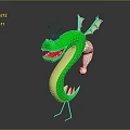 3D Green Dragon Character With Angry Expression Sharp Teeth Wings Standing Legs And Snake-like Body