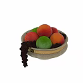 Fresh Peaches Apples And Grapes In Elegant White Marble Base Fruit Bowl With Hanging Grapes