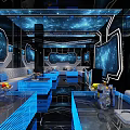 Modern KTV Room With Starry Sky Ceiling Blue Lighting Comfortable Sofas And Tables 3d model