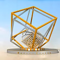 Modern Geometric Art Sculpture With Yellow Silver Metal Frame At Hofala Center