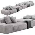 Modern Gray Sectional Sofa with Multiple Cushions and Black Side Table 3d model