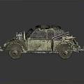 Unique Custom Car With Stacked Tires Spiked Decor And Metallic Finish