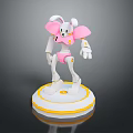 Pink And White Robot Rabbit Character 3D Model With Circular Stand Base 3d model