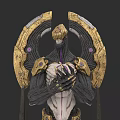 Fantasy Mythical Creature With Golden Wings Black Body White Torso And Purple Gems