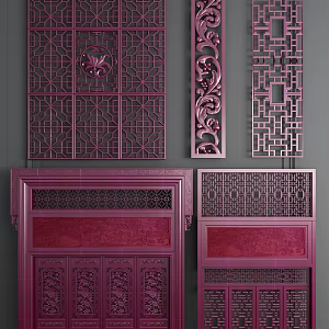 Chinese-style window solid wood door and window lattice combination 3d model