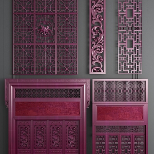 Chinese-style window solid wood door and window lattice combination 3d model