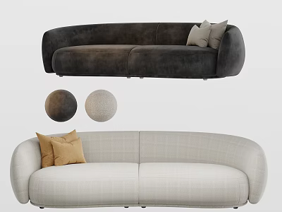 Modern Curved Multi-seat Sofa with Dark Gray Beige Color Options and Accent Pillows 3d model