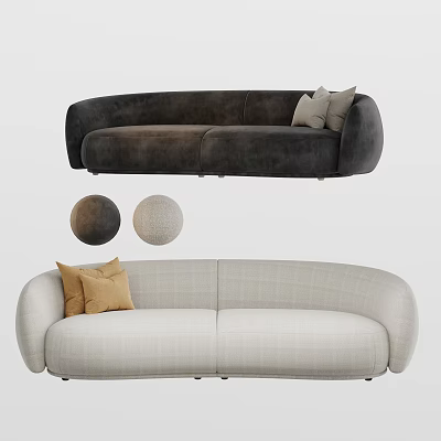 Modern Curved Multi-seat Sofa with Dark Gray Beige Color Options and Accent Pillows 3d model