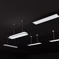 Modern Multiple Long Rectangular White Pendant Lights Hanging From Black Ceiling 3d model