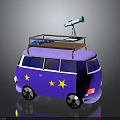 Purple Van With Yellow Stars On Body And Roof Bed Telescope On Top