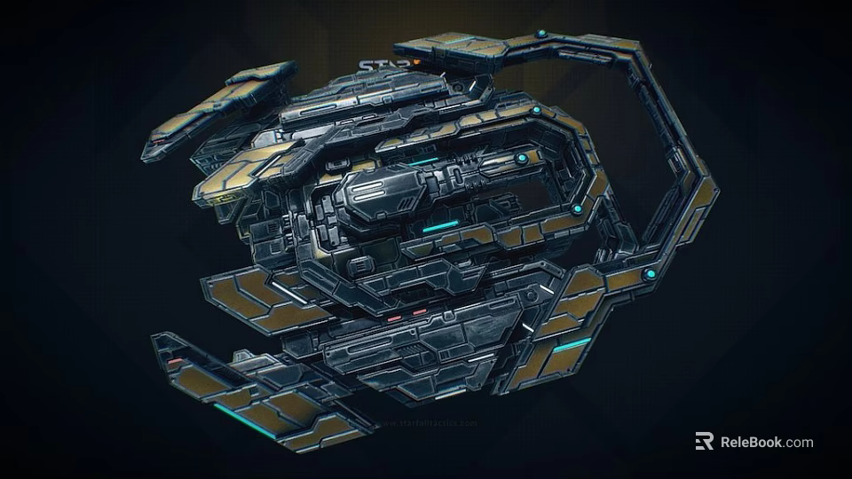 Advanced Futuristic Interstellar Spacecraft With Detailed Metallic Structure Blue Glowing Elements And Geometric Design 3d model