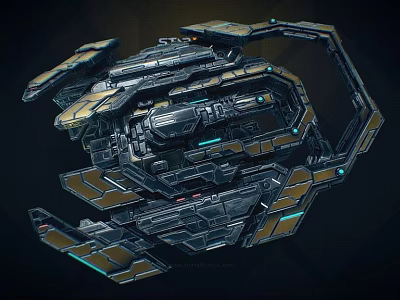 Advanced Futuristic Interstellar Spacecraft With Detailed Metallic Structure Blue Glowing Elements And Geometric Design 3d model