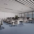 Modern Conference Room With Long Table Black Chairs Smart Screen Blue Lighting And Glass Partitions