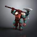 Horned Fantasy Warrior With Red Hair Green Armor Holding Large Battle Axe