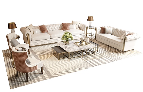 American sofa and coffee table combination 3d model