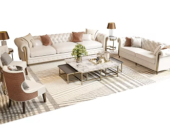American sofa and coffee table combination 3d model