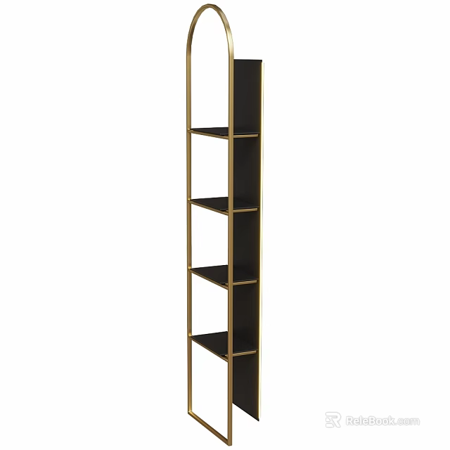 Modern Minimalist Storage Shelf With Black Shelves And Gold Frame Design 3d model 