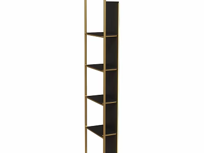 Modern Minimalist Storage Shelf With Black Shelves And Gold Frame Design 3d model