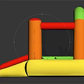 Colorful Inflatable Play Equipment With Green Arch Orange Poles Red Slide And Blue Entrance
