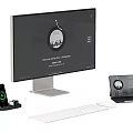 Modern Computer Monitor Setup With Keyboard Mouse Smartphone Tablet And Charging Dock
