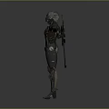 Detailed Sci Fi Game Movie Character In Mechanical Armor With Backpack Sword Arms Outstretched Pose