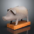 Unique Pig Shaped Piggy Bank Decorative Ornament Set With Textured Design And Wooden Base