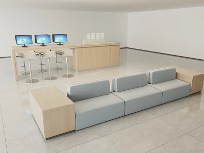 Modern Negotiation Table And Chairs With Light Gray Sofa And Wooden Side Table 3d model