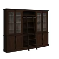 Dark Brown Wooden Display Cabinet With Glass Doors And Ladder Shelf Structure