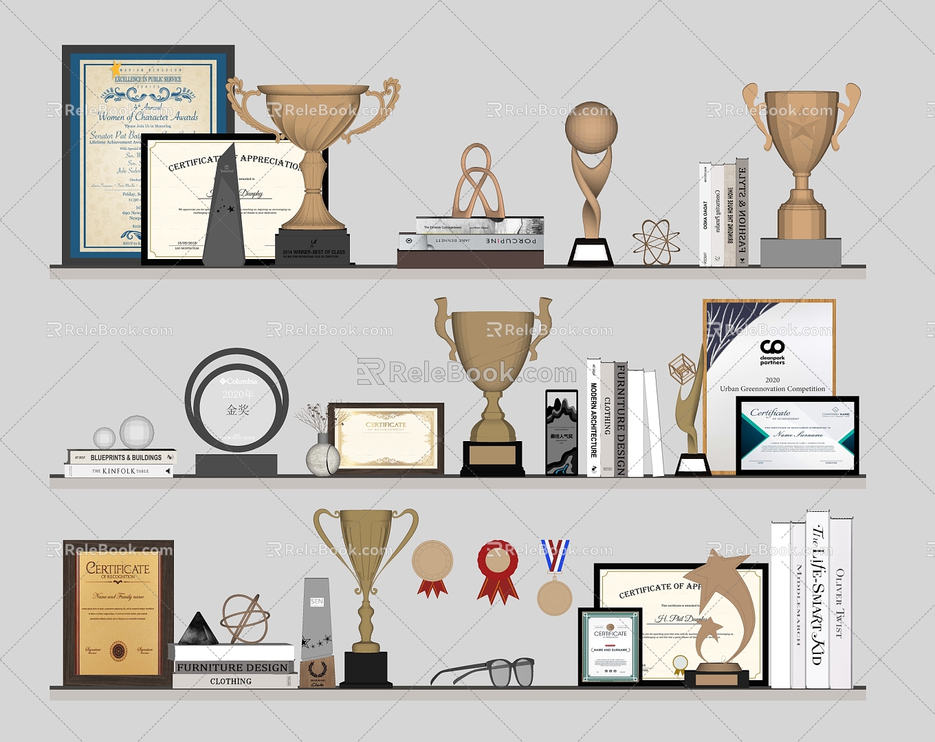 Modern trophy decoration decoration medal certificate 3d model