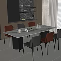 Italian Light Luxury Dining Table and Chair Rectangular Dining Table and Chair Leather Dining Chair Marble Dining Table Sideboard 3d model