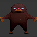 Furry Red Creature Character With Orange Beak And Glowing Eyes Standing Pose