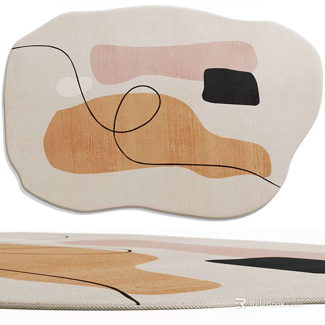 Abstract Shaped Area Rug With Soft Pastel Colors And Lines 3d model 