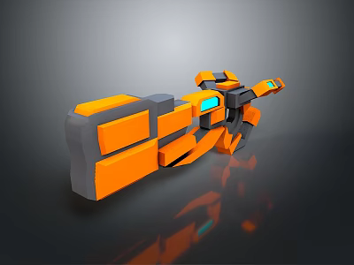 Futuristic Sci Fi Weapon With Orange Gray Body And Blue Glowing Accents 3d model