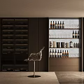 Modern Wine Cabinet Interior Design With Wine Bottles Glasses And Storage Shelves
