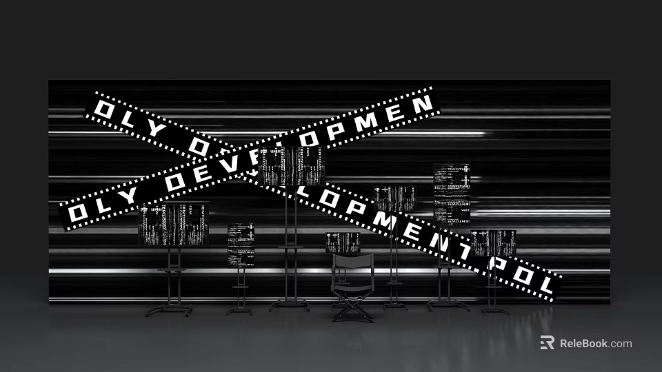 DIY Development POI Modern Installation Display With Film Strips And Black Silver Background 3d model 