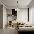 Bright Modern Kids Room Interior Design With Bed Desk Green Chair And Pendant Light