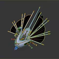 Unique Water Vehicle Design Featuring Fan Shaped Structures Honeycomb Patterns Decorative Arrows And Blue Hull