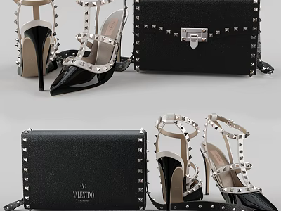 Elegant Valentino Studded Leather Handbag With Matching Black High Heels Design 3d model