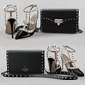 Elegant Valentino Studded Leather Handbag With Matching Black High Heels Design