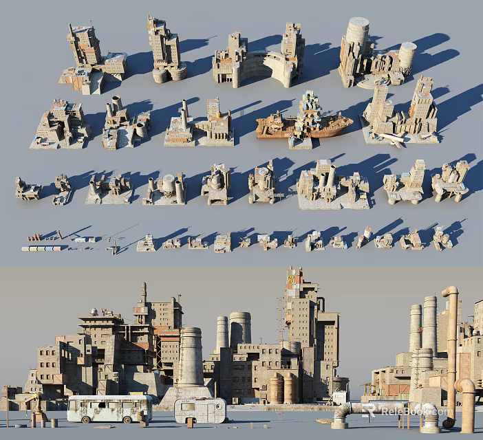 Various Detailed Building Components Including Towers Columns Roofs And 3d model 