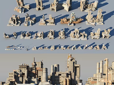 Various Detailed Building Components Including Towers Columns Roofs And 3d model