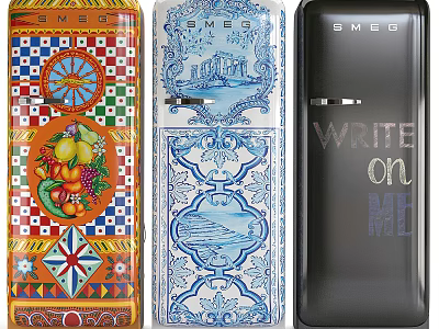 SMEG Fridge Freezers With Colorful Patterns Blue White Floral And Black Write On Me Designs 3d model