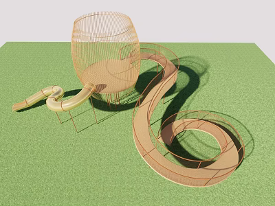 Octopus Shaped Playground Equipment With Net Structure And Curved Slide On Green Grassy Area 3d model